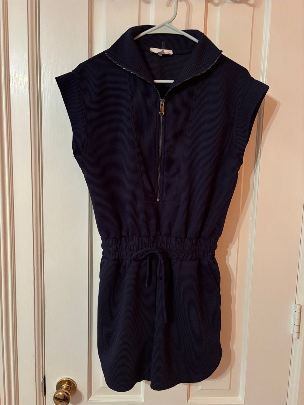entro Navy Sleeveless Zip-Front One-Piece with Drawstring Waist